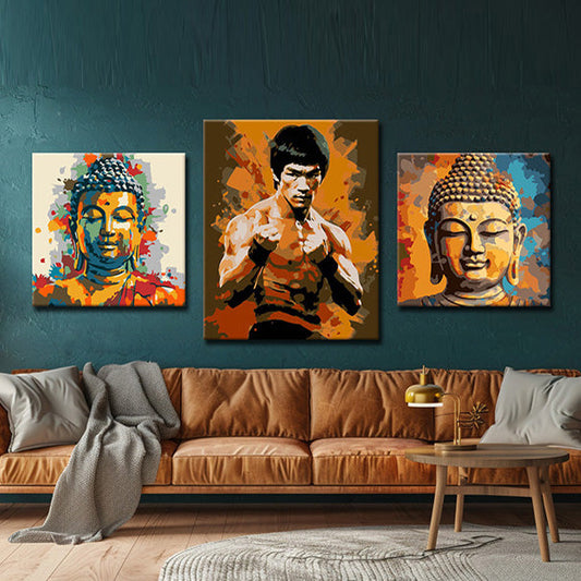 3-teilige Buddhistische und Kampfkunst Motive auf Galerieleinwand  Stilvolle Wandbilder 604