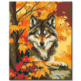 Malen nach Zahlen Tiere Wolf im Herbstlaub