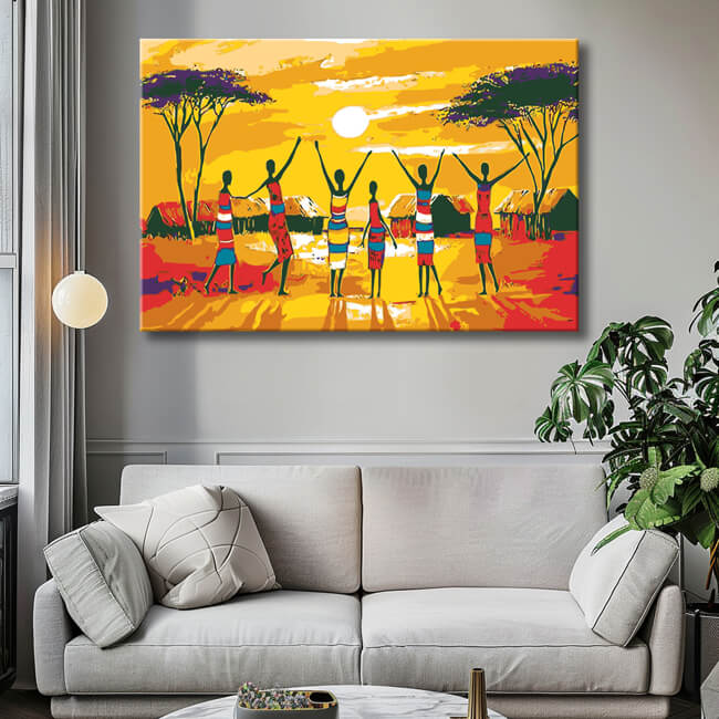 Malen nach Zahlen Afrika Dorf in Steppe