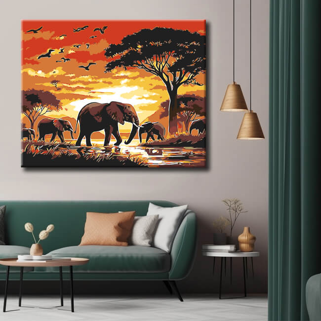 Malen nach Zahlen elefanten in Afrika
