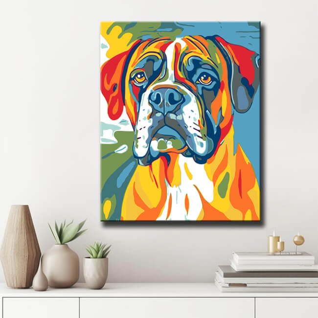Malen nach Zahlen Hund Dogge Regenbogen bunt