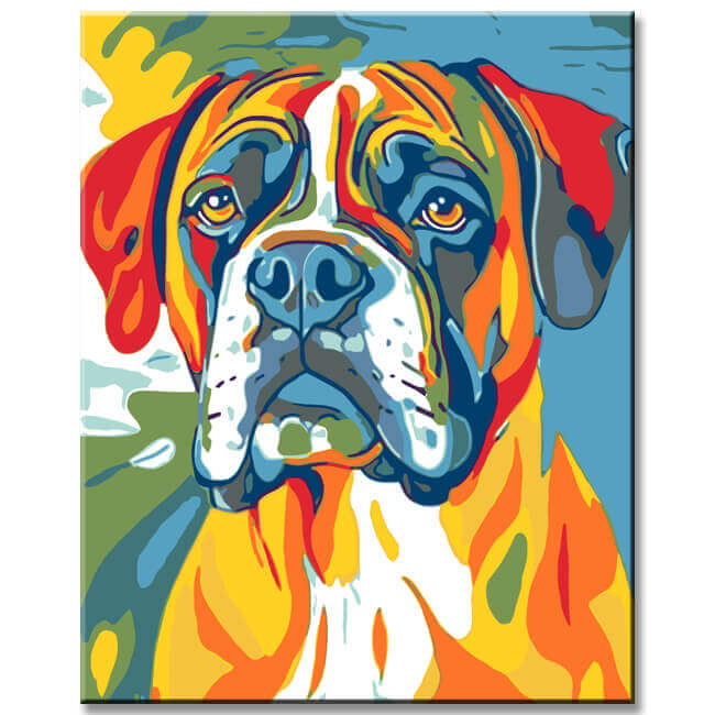 Malen nach Zahlen Hund Dogge Regenbogen bunt