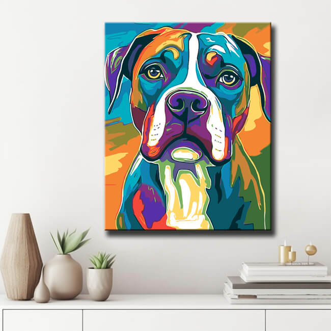 Grind nach Zahlen Hund Boxer Regenbogen bunt