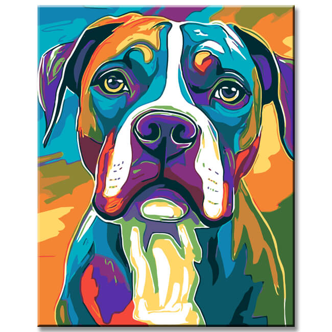 Grind nach Zahlen Hund Boxer Regenbogen bunt