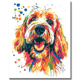 Malen nach Zahlen Hund Bobtail in Regenbogenfarben
