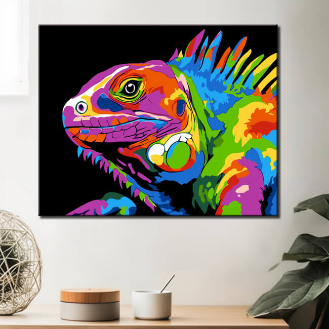 Malen nach Zahlen Echse in Regenbogenfarben TierKunst