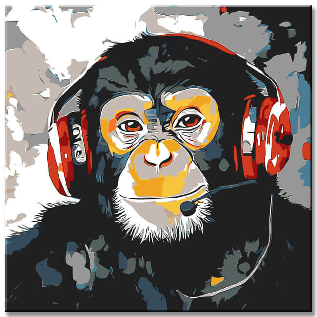 Malen nach Zahlen Affe hört Musik Moderne TierKunst