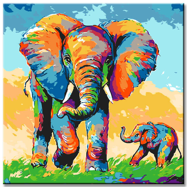 Malen nach Zahlen Kleiner Elefant mit Mutter Moderne TierKunst