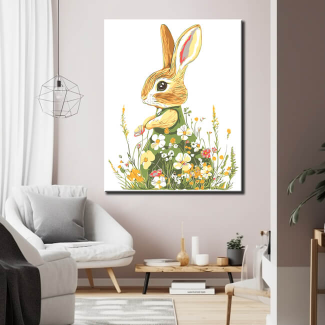 Malen nach Zahlen Bunter Hase im grünen Blumenkleid
