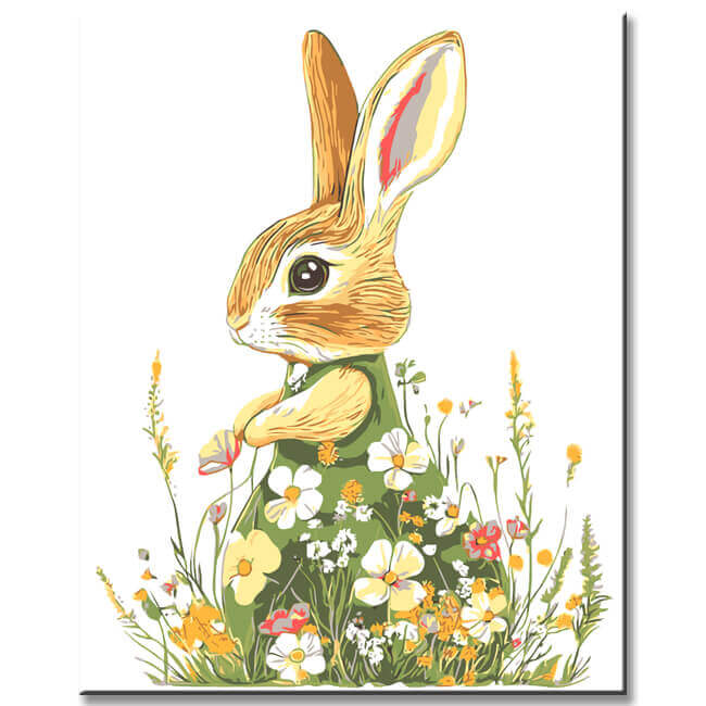 Malen nach Zahlen Bunter Hase im grünen Blumenkleid