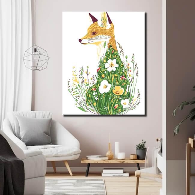 Malen nach Zahlen Bunter Fuchs im grünen Blumenkleid
