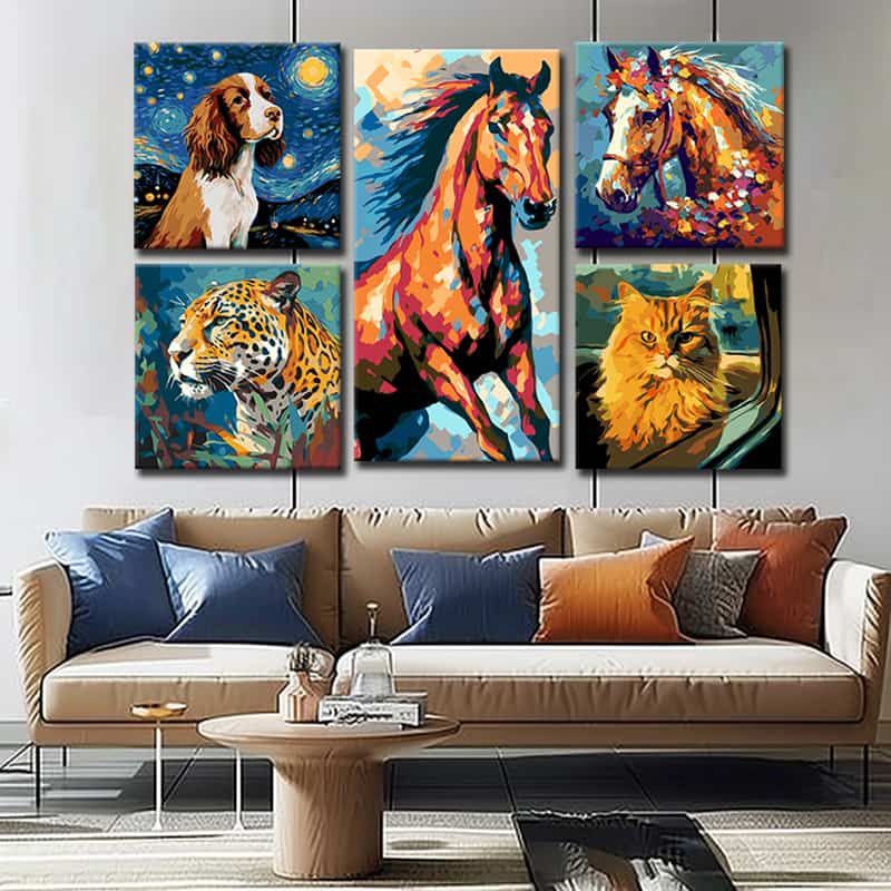 TierKunst als Bilderwand  Lebendige LeinwandBilder von Tieren, 5-teilig
