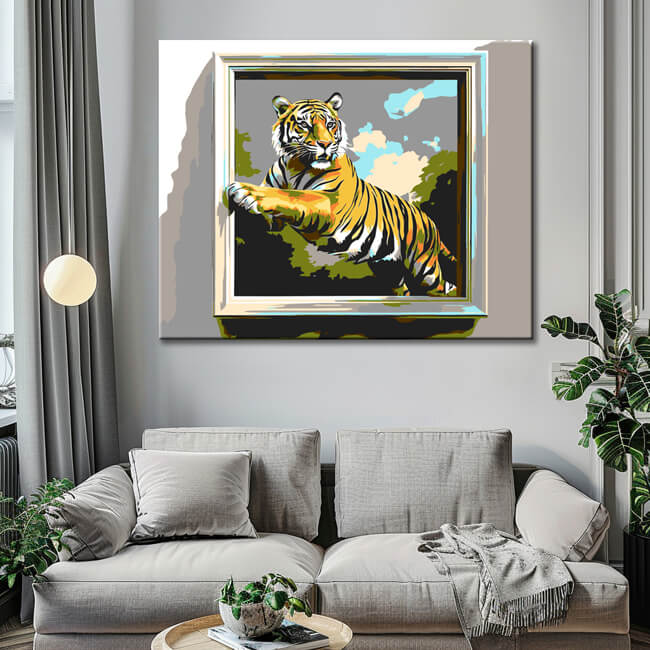 Grinding to the wall Art 3d Tiger rises with a photo from the image