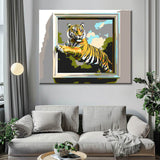 Grinding to the wall Art 3d Tiger rises with a photo from the image