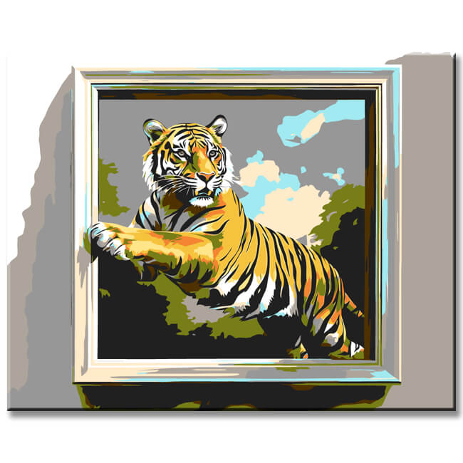 Grinding to the wall Art 3d Tiger rises with a photo from the image