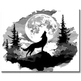 Malen nach Zahlen Kunst 3d Wolf steht auf dem Berg und hunt voor dem Vollmond