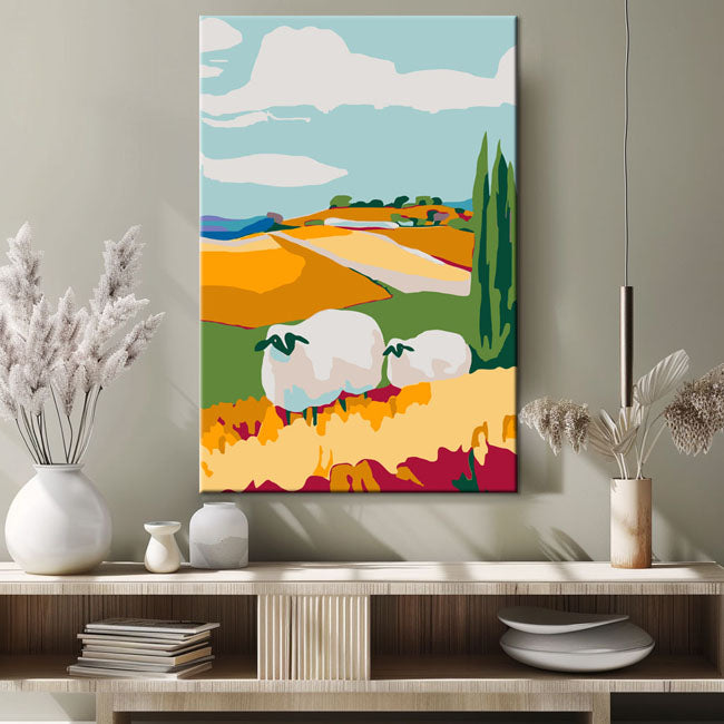 Malen-nach-Zahlen-Landschaft-Schafe