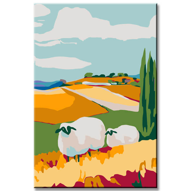 Malen-nach-Zahlen-Landschaft-Schafe