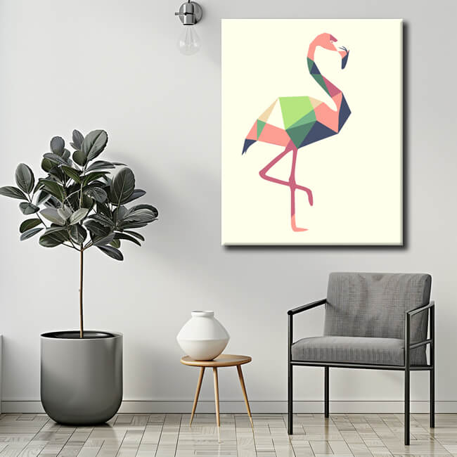 Malen nach Zahlen Kunst Polygon Stil Flamingo