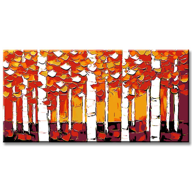 Malen nach Zahlen Kunst Abstrakte Malerei Bäume Rot Orange