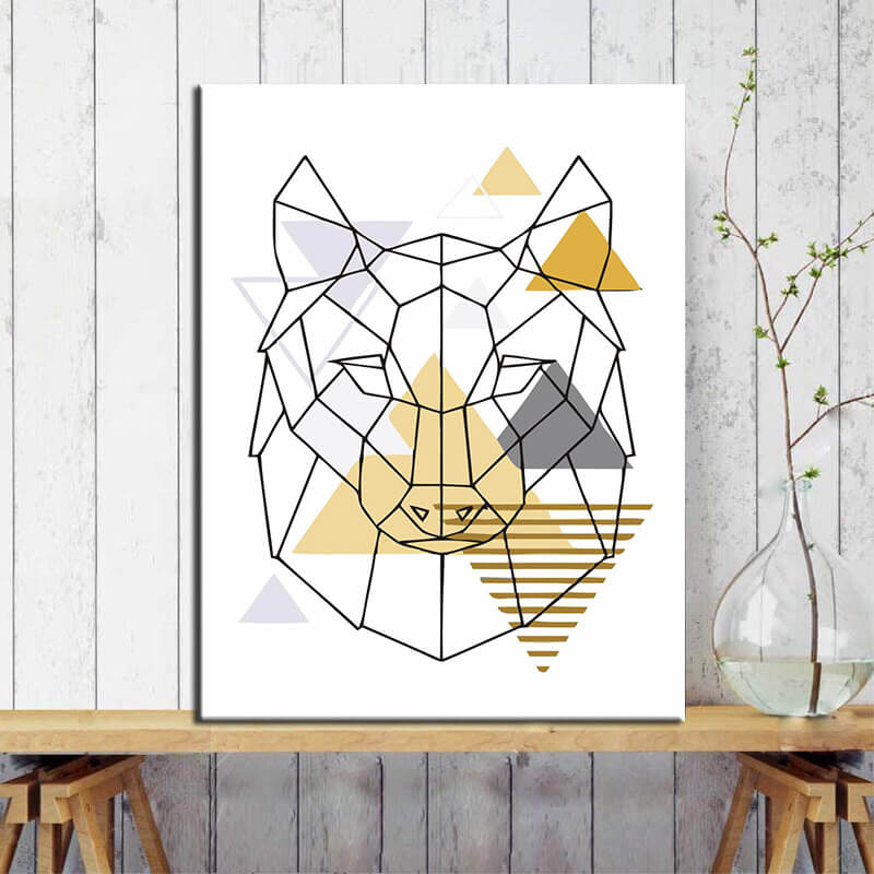 Malen nach Zahlen Kunst Strichzeichung Geometrie Polygon Wolf