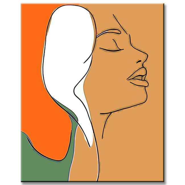 Malen nach Zahlen Kunst Minimalismus Silhouette halbes farbiges Gesicht einer Frau