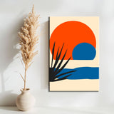 Malen nach Zahlen Kunst Minimalismus roter Sonnenuntergang mit Wasser und Palmenblatt