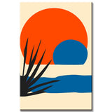 Malen nach Zahlen Kunst Minimalismus roter Sonnenuntergang mit Wasser und Palmenblatt