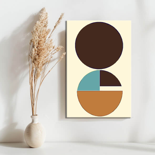 Malen nach Zahlen Kunst Minimalismus schwarze Kugel mit zwei bunten Halbkugeln