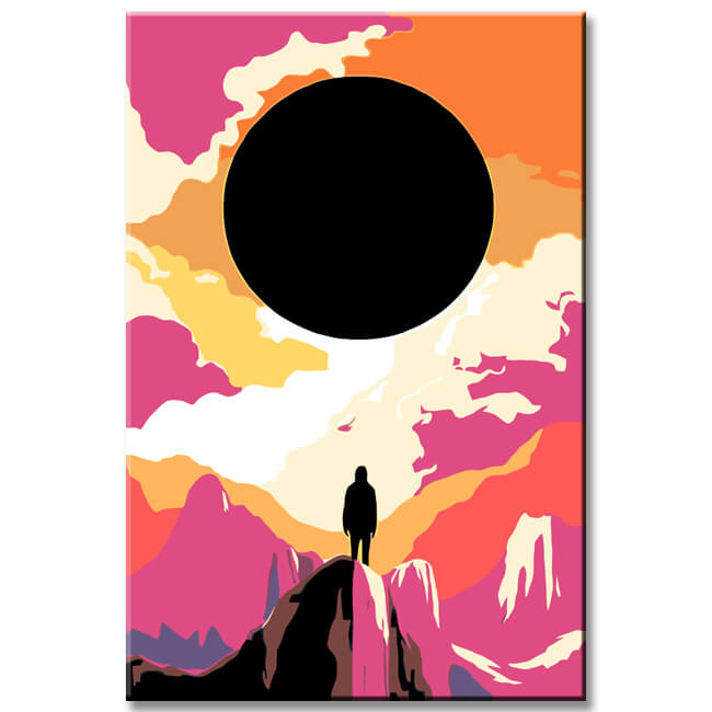 Malen nach Zahlen Kunst Sonnenfinsternis in den rosa Bergen