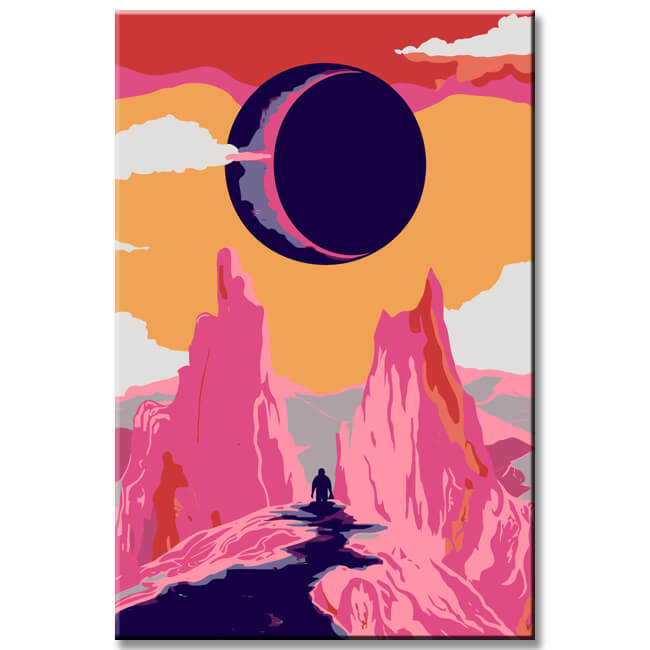 Malen nach Zahlen Kunst Sonnenfinsternis in den rosa Bergen
