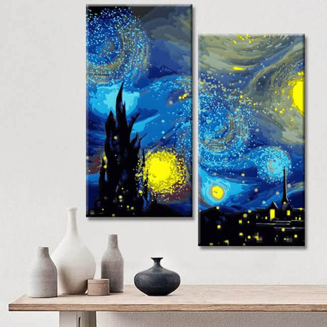 Malen nach Zahlen Kunst Abstrakt Kunst Sternennacht zweiteilig