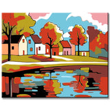 Painting by Numbers Art Illustration Autumn Trees Reflection in Water
