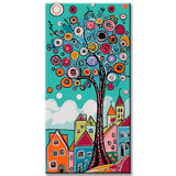 Malen nach Zahlen Kunst Illustration Bunte Häuser Großer Bunter Baum