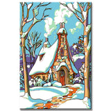 Malen nach Zahlen Kunst Illustration Schneebedecktes Haus