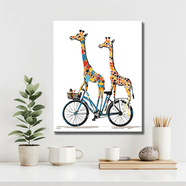 Malen nach Zahlen Tiere Giraffe auf dem Roller