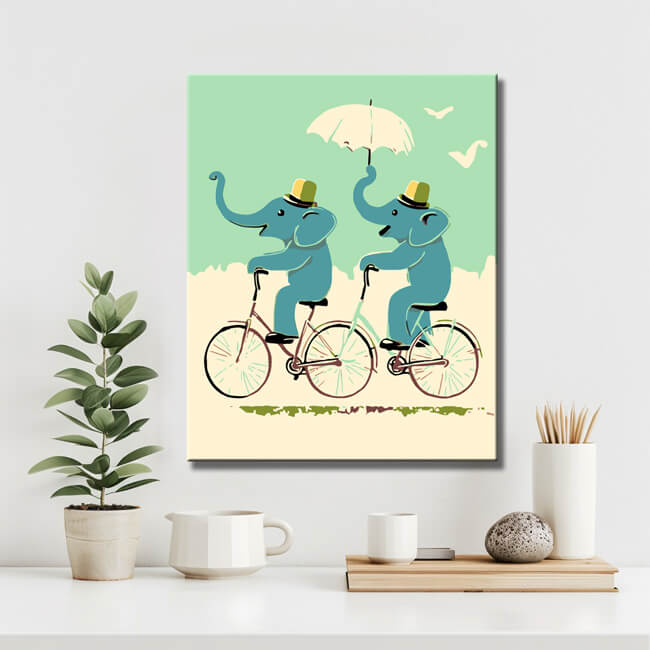 Grind after Zahlen Tiere 2 Elefanten auf dem Fahrrad