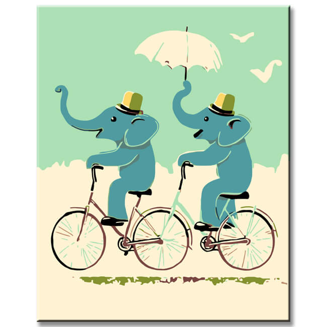 Grind after Zahlen Tiere 2 Elefanten auf dem Fahrrad