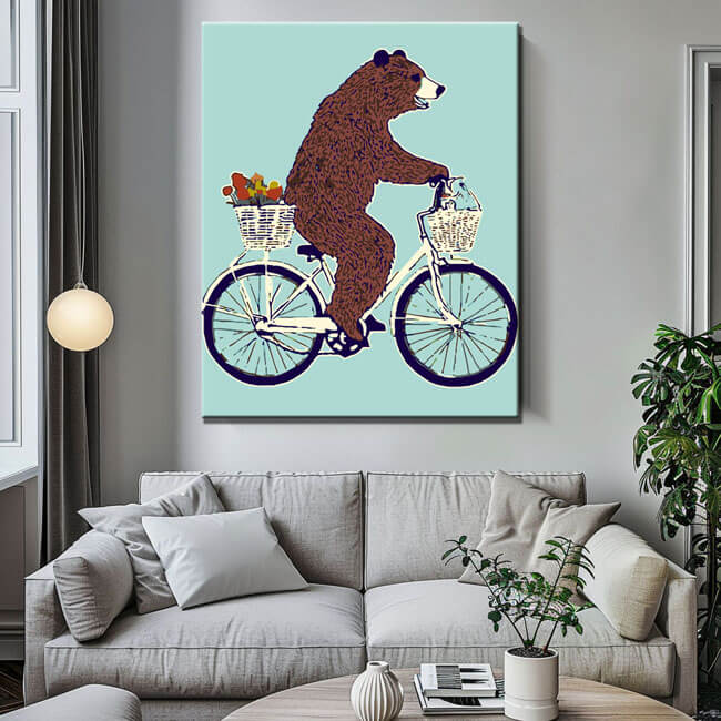 Malen nach Zahlen Tiere Braunbär auf dem Fahrrad