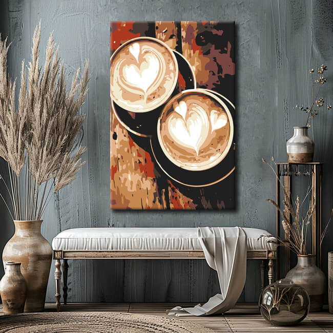 Malen nach Zahlen Kunst Lifestyle Herzmotive im Kaffeeschaum