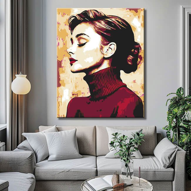 Malen nach Zahlen Kunst Lifestyle Frau mit Rotem Rollkragenpulli