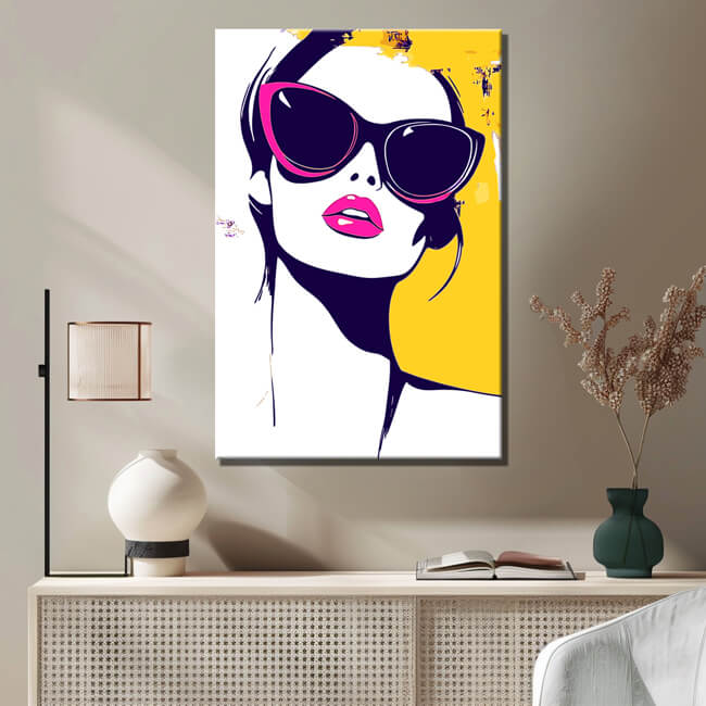 Malen nach Zahlen Kunst Lifestyle Frau mit Sonnenbrille und pinken Lippenstift