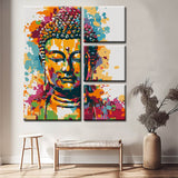 Malen nach Zahlen Moderne Kunst goldener Buddha Farbtupfer 4-teilig