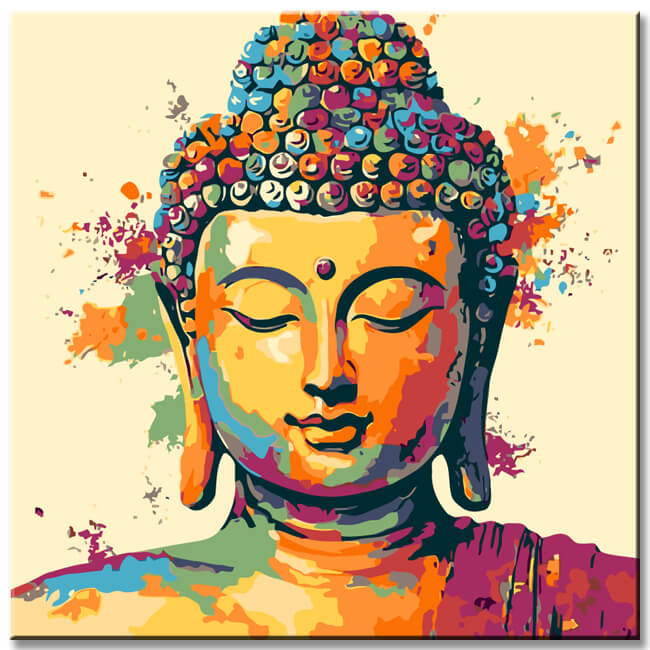 Malen nach Zahlen Kunst Lifestyle goldener Buddha mit Farbspritzern