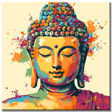 Malen nach Zahlen Kunst Lifestyle goldener Buddha mit Farbspritzern