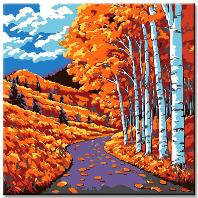 Malen nach Zahlen Kunst Natur Herbstbäume neben einem Weg