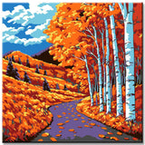 Malen nach Zahlen Kunst Natur Herbstbäume neben einem Weg