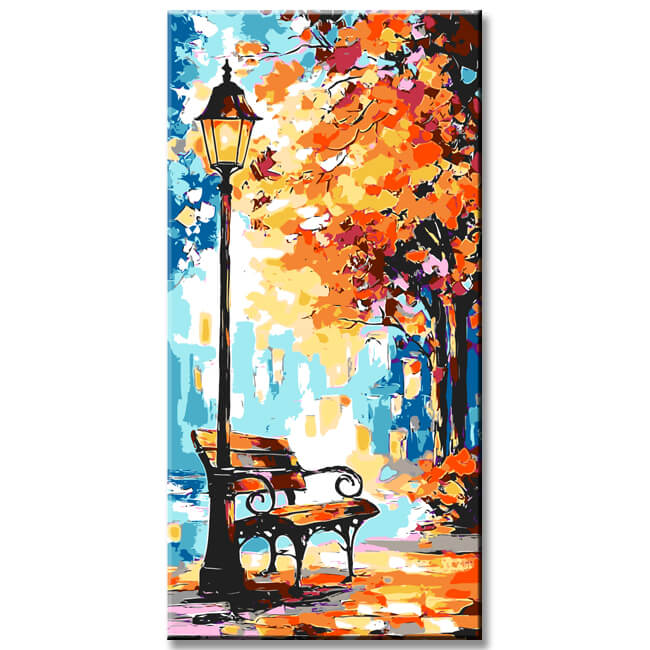 Grind after the garden Art Natural Herbstimage with a Bench and Laternen