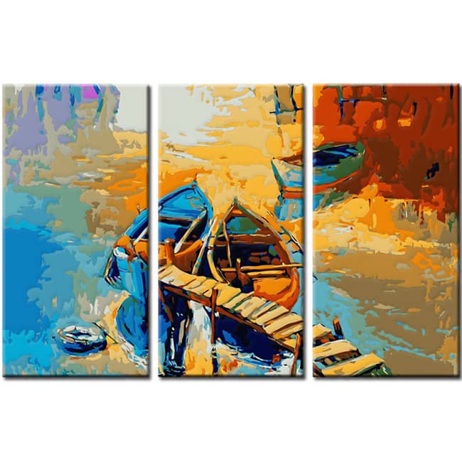 Malen nach Zahlen Natur Kunst Boot am See I 3-part