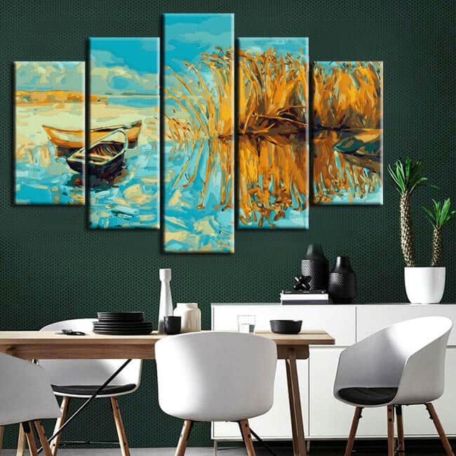 Malen nach Zahlen Natur Kunst Boot am Meer II 5-part